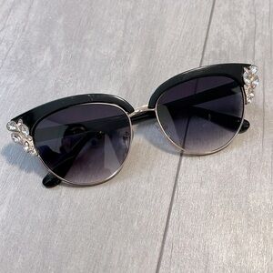 Black Cat Eye Sunglasses with Crystal Detail